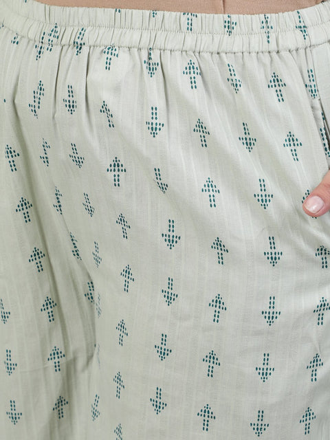 Plus Size Women Green Printed Night Suit With Half Sleeves