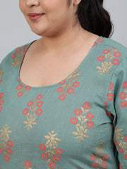 Plus Size Women Green Printed Night Suit With Half Sleeves