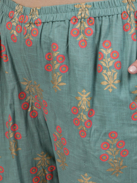 Plus Size Women Green Printed Night Suit With Half Sleeves