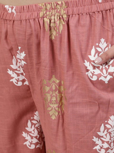 Plus Size Women Pink Printed Night Suit With Half Sleeves