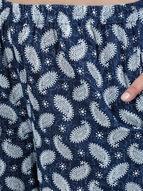 Plus Size Women Blue Printed Night Suit With Half Sleeves