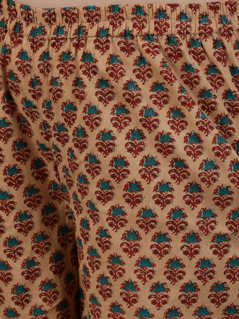 Plus Size Women Brown Printed Straight Kurta With Palazo & Dupatta