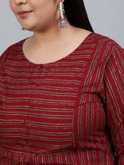Plus Size Women Maroon Printed Straight Kurta With Palazo & Dupatta