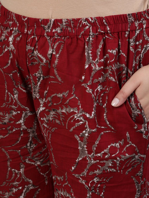 Plus Size Women Maroon Printed Straight Kurta With Palazo & Dupatta