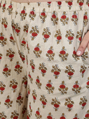 Plus Size Women Cream Printed Straight Kurta With Palazo & Dupatta