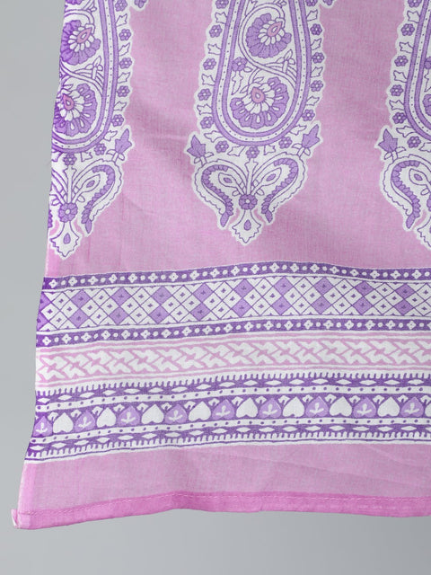 Plus Size Women Purple Printed Straight Kurta With Palazo & Dupatta