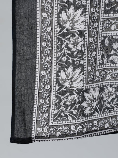 Plus Size Women Black Printed Straight Kurta With Palazo & Dupatta