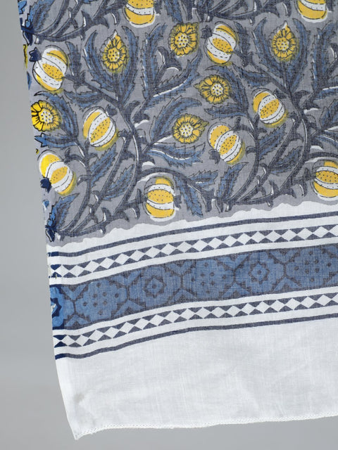 Plus Size Women Grey Printed Straight Kurta With Trouser & Dupatta