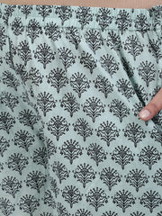 Women Blue Printed Straight Kurta With Plazzo & Dupatta