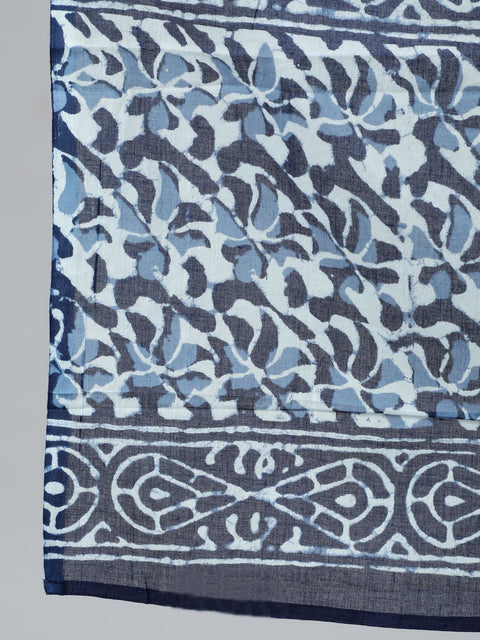 Plus Size Women Blue Printed Straight Kurta With Palazo & Dupatta