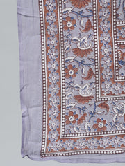 Plus Size Women Grey Printed Straight Kurta With Palazo & Dupatta