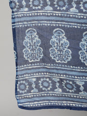 Women Blue Printed Straight Kurta With Plazo & Dupatta