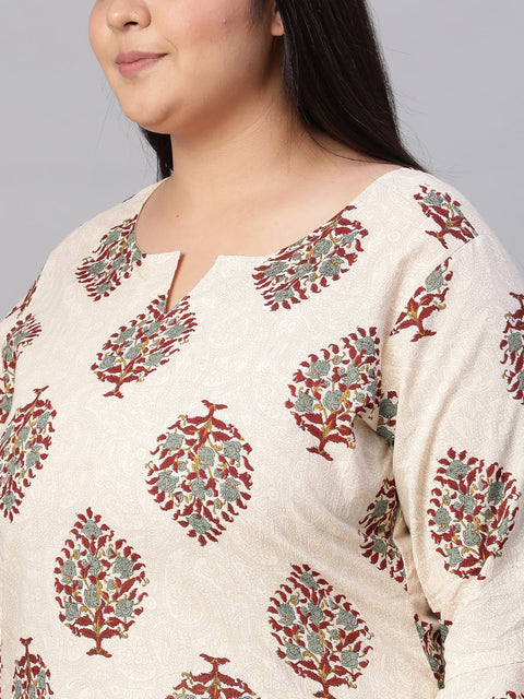 Women Cream Printed Straight Night Dress