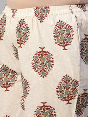 Women Cream Printed Straight Night Dress