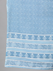 Women Blue Printed Straight Kurta with Plazo & Dupatta
