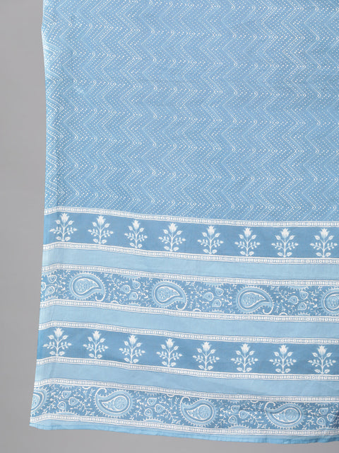 Women Blue Printed Straight Kurta with Plazo & Dupatta