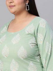 Women Green Printed Straight Kurta with Plazo & Dupatta