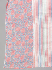 Women Blue Printed Straight Kurta with Plazo & Dupatta