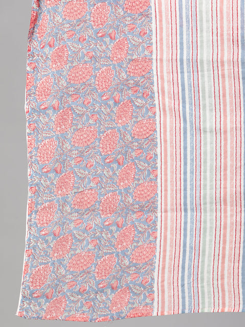 Women Blue Printed Straight Kurta with Plazo & Dupatta