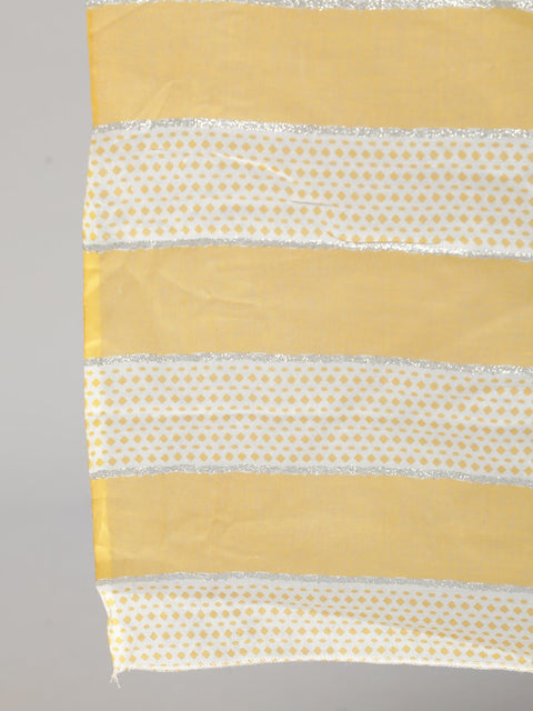 Women Yellow & Glitter Printed Straight Kurta With Plazo & Dupatta