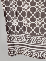 Women Dark Grey Printed Straight Kurta With Plazo & Dupatta