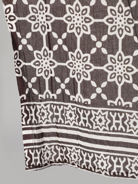 Women Dark Grey Printed Straight Kurta With Plazo & Dupatta