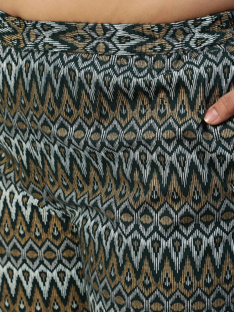 Women Green & Gold Printed Straight Kurta With Plazo & Dupatta