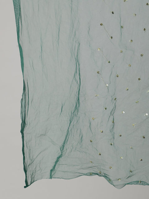 Women Green & Gold Printed Straight Kurta With Plazo & Dupatta