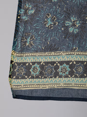 Women Plus Size Blue floral Printed Kurta And Palazzo With Dupatta