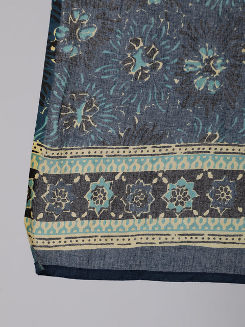 Women Plus Size Blue floral Printed Kurta And Palazzo With Dupatta