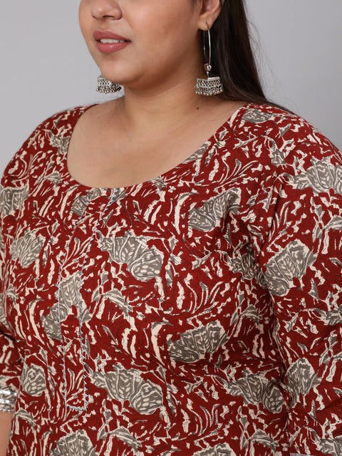 Women Plus Size  Maroon Ethnic Printed Kurta And Palazzo With Dupatta