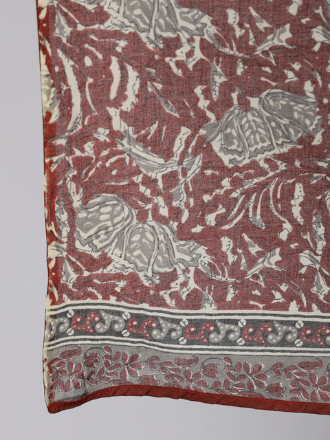 Women Plus Size  Maroon Ethnic Printed Kurta And Palazzo With Dupatta