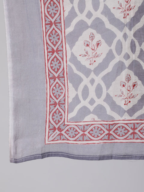 Women Plus Size Grey Ethnic Printed Kurta And Palazzo With Dupatta