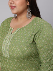Women Plus Size Green Printed straight Kurta