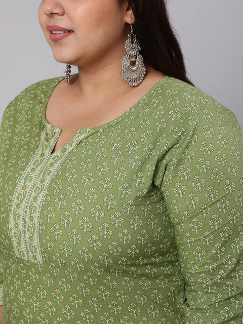 Women Plus Size Green Printed straight Kurta
