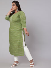 Women Plus Size Green Printed straight Kurta