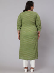 Women Plus Size Green Printed straight Kurta