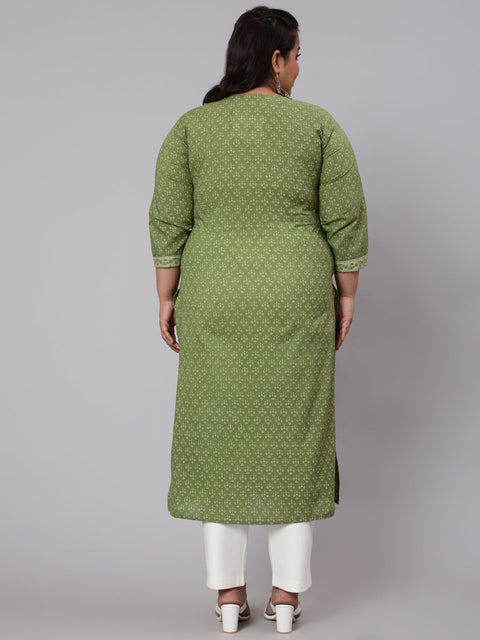 Women Plus Size Green Printed straight Kurta