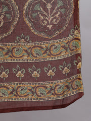 Plus Size Women Brown Printed Pure Cotton Kurta with Trousers & Dupatta