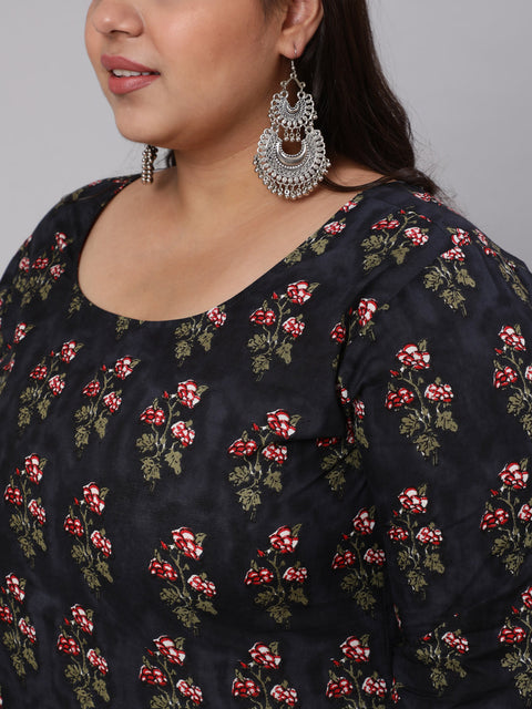Women Plus Size Black Ethnic Printed straight Kurta