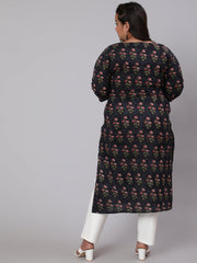 Women Plus Size Black Ethnic Printed straight Kurta
