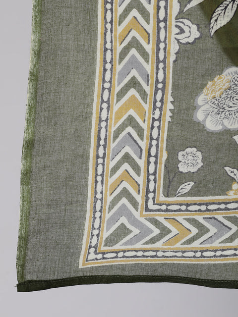 WomenPlus Size Green Floral Printed Kurta And Palazzo With Dupatta