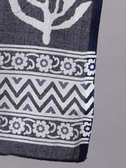 Women Plus Size Navy Blue floral Printed Kurta And Palazzo With Dupatta