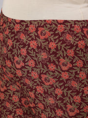 Women Plus Size Burgundy Printed Straight Kurta With Plazo & Dupatta