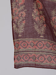 Women Plus Size Burgundy Printed Straight Kurta With Plazo & Dupatta