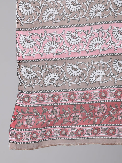 Women Plus Size Brown Printed Kurta And Palazzo With Dupatta