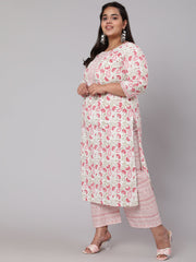 Women Plus Size Pink Printed Kurta And Palazzo With Dupatta