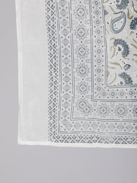 Women Plus Size Grey Printed Kurta And Palazzo With Dupatta