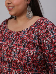 Women Plus Size Maroon Printed Kurta And Palazzo With Dupatta