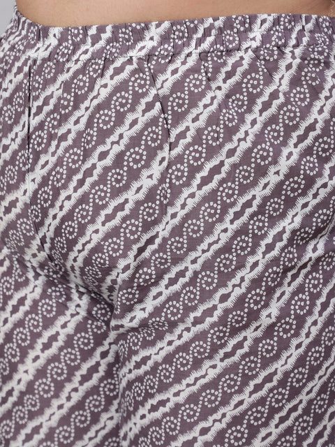 Women Plus Size Grey Printed Kurta And Palazzo With Dupatta